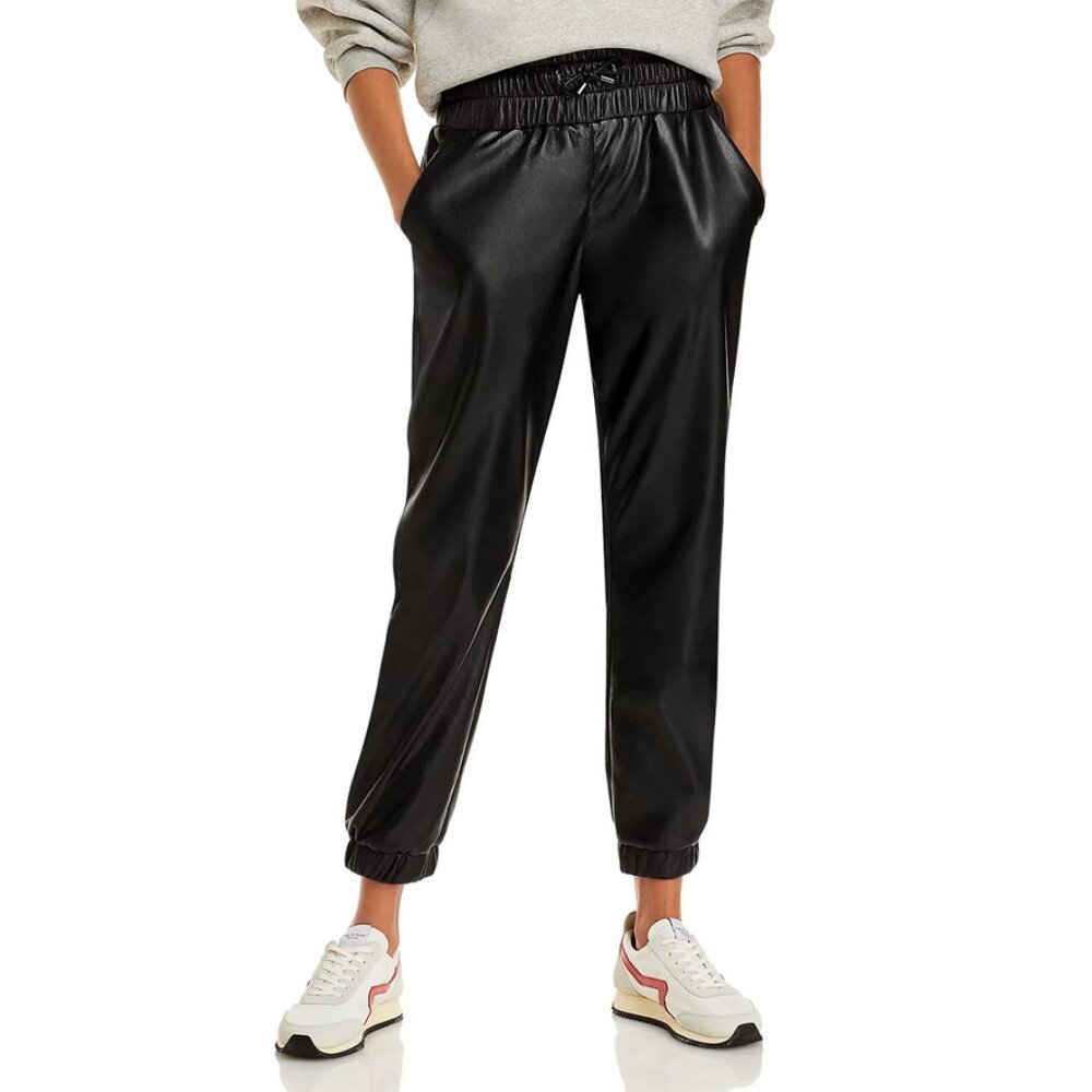 Joie Wadley Faux Leather Jogger Pants in Caviar